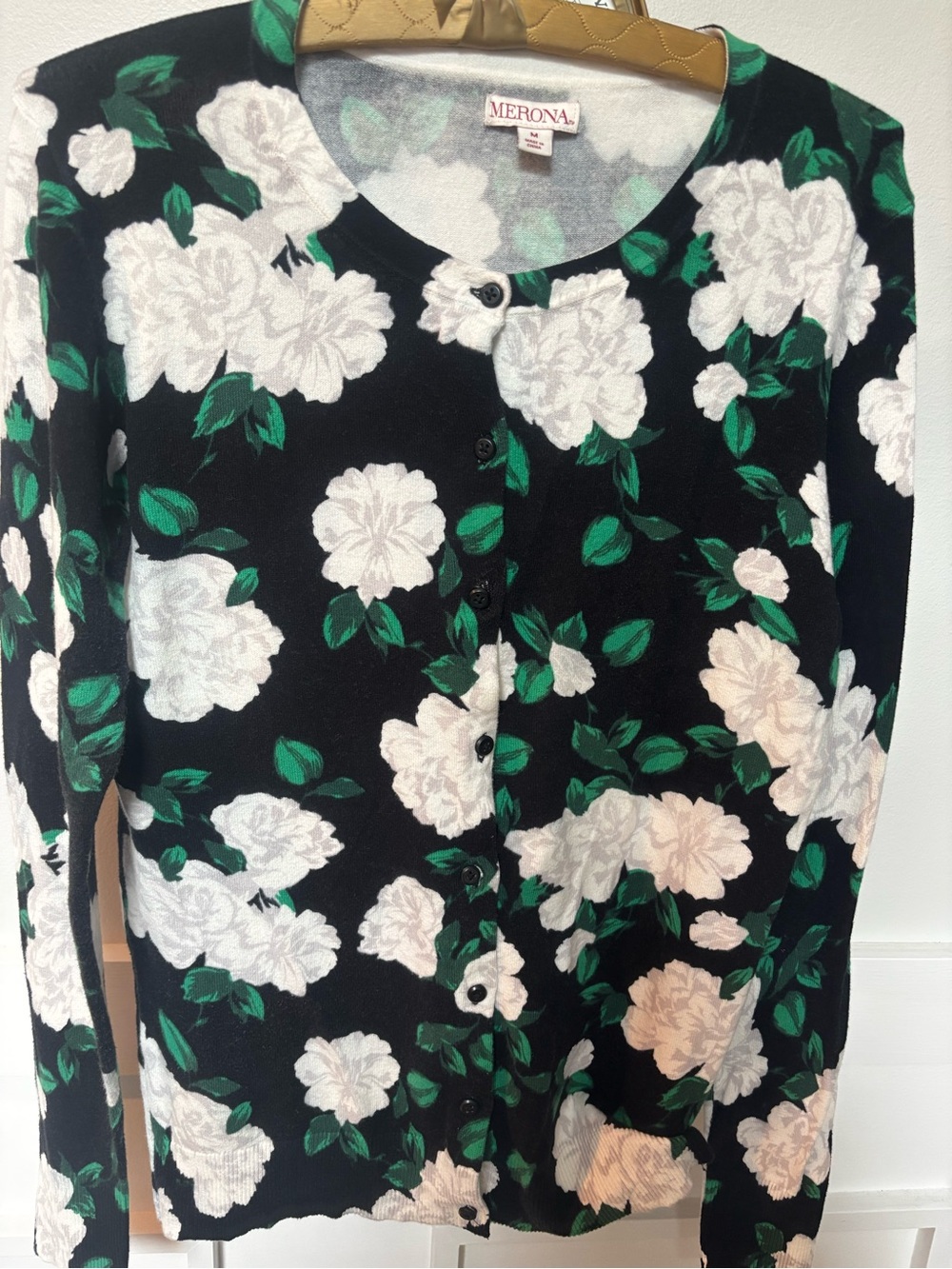 Merona black floral button-front knit cardigan